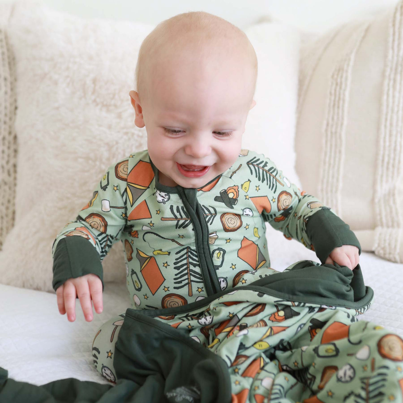 camping pajama romper for babies 