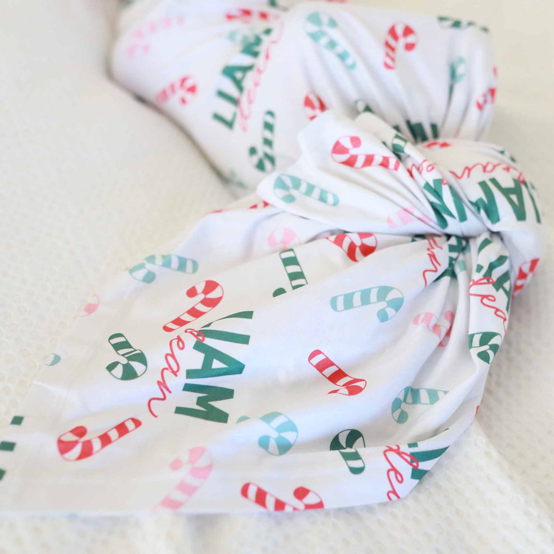 candy cane colorful personalized swaddle for babies 