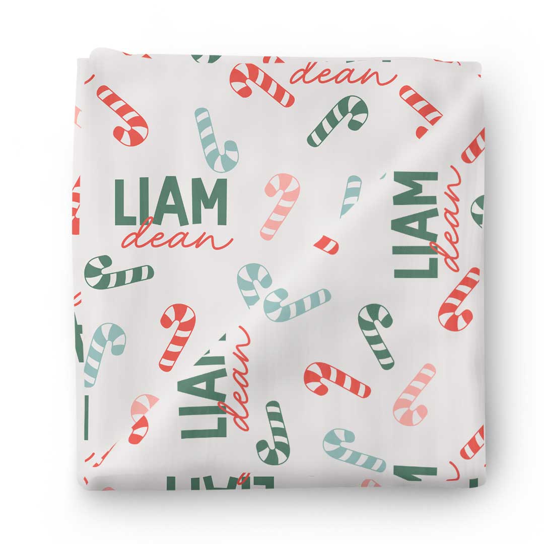 candy cane personalized swaddle blanket