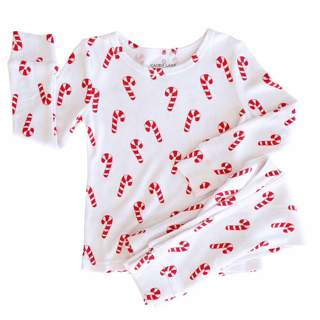 candy cane waffle pajama set for kids 