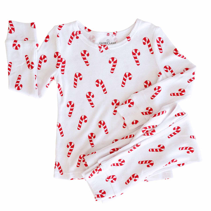 candy cane waffle pajama set for kids 