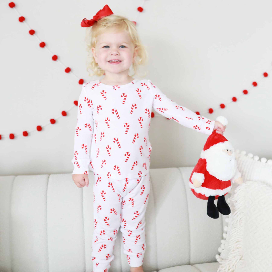 candy cane waffle pajama set for kids white 