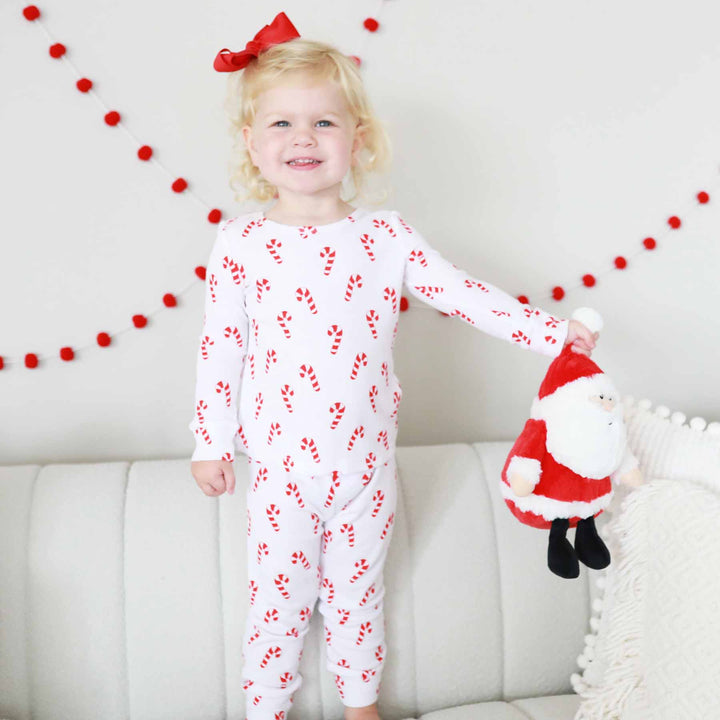 candy cane waffle pajama set for kids white 