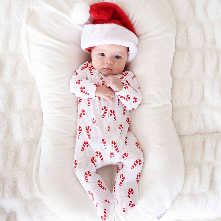 baby christmas zipper footie with candy canes