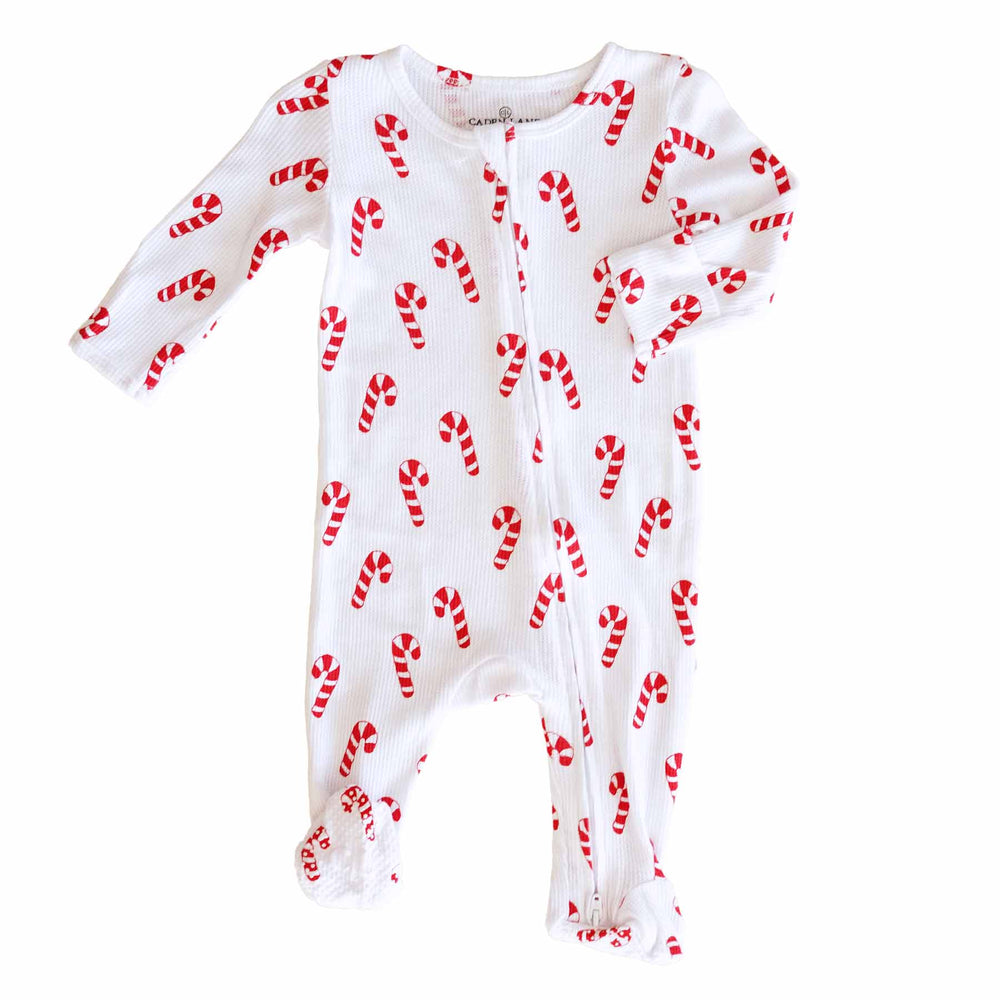 baby zipper footie with candy canes