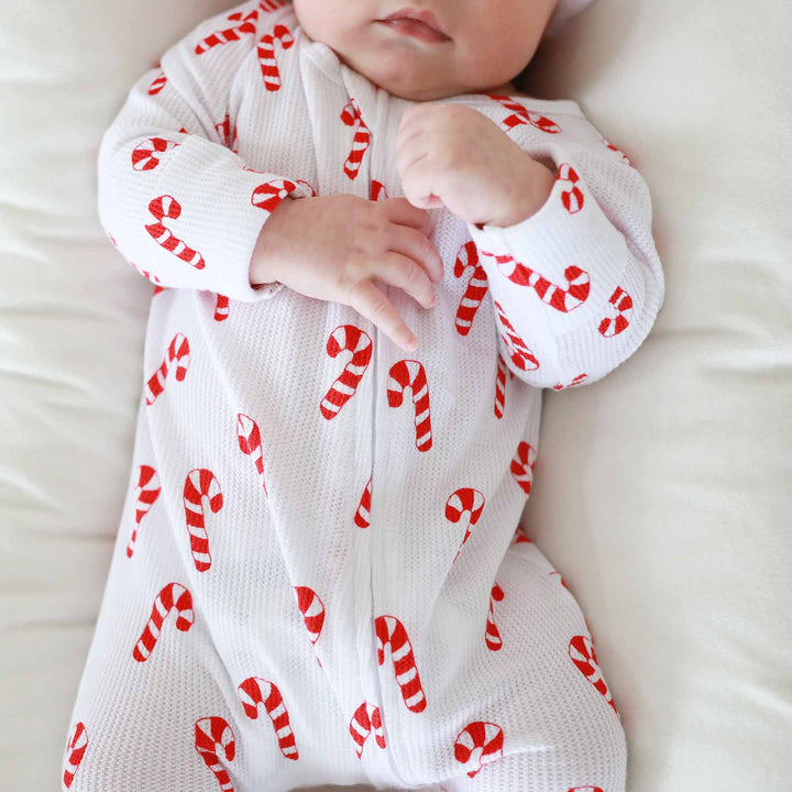 candy cane waffle zipper footie for babies 