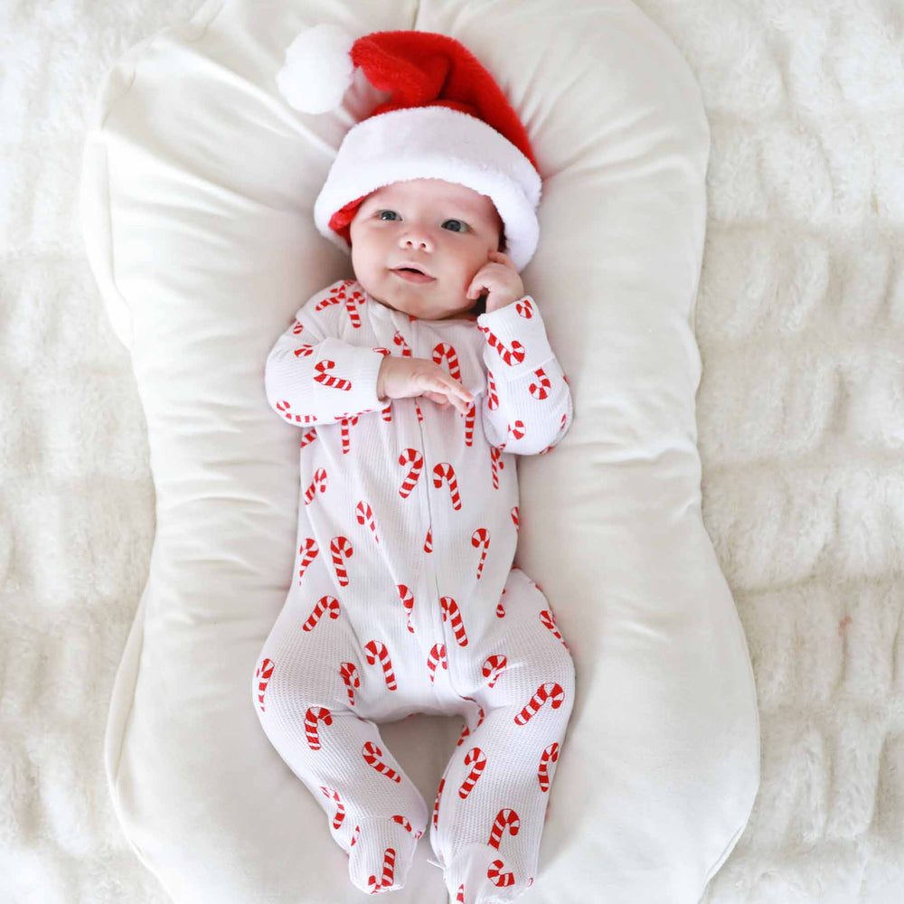 candy cane lane waffle zipper footie for babies 