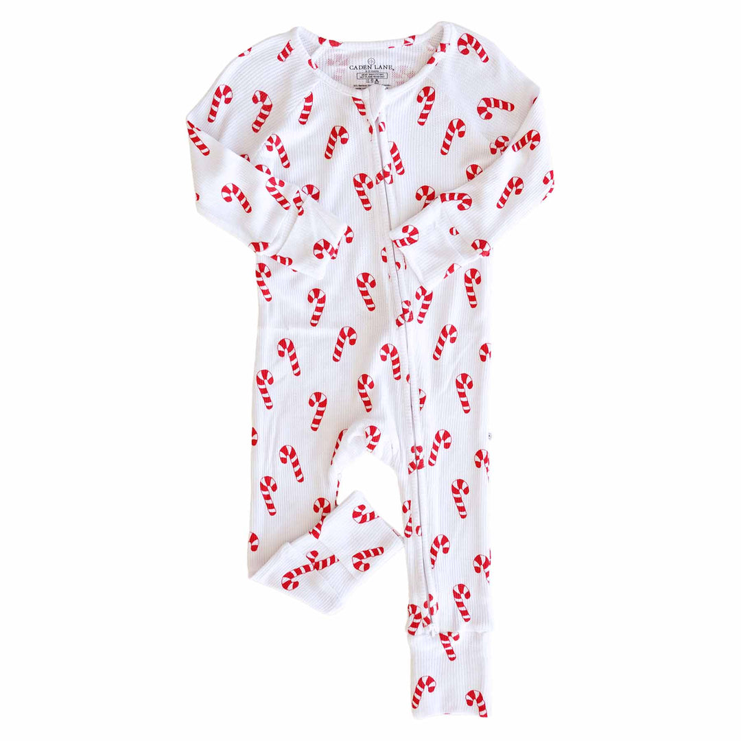 gender neutral candy cane pajama romper for christmas 