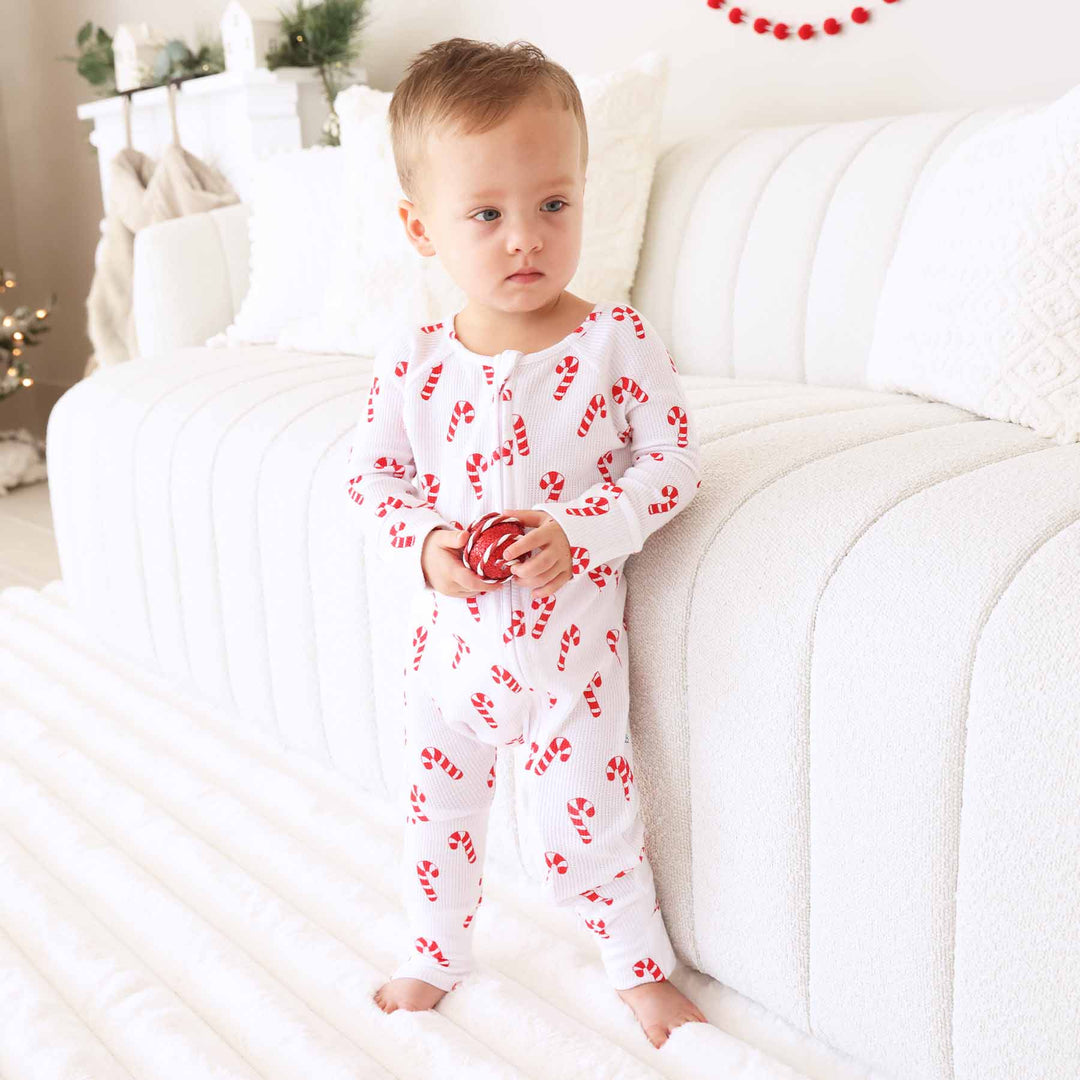 candy cane lane waffle convertible zip romper 