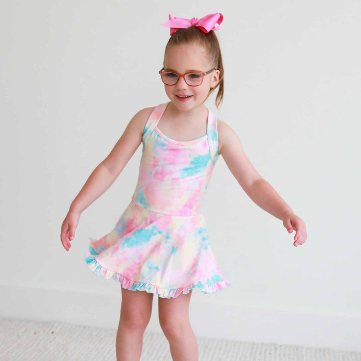 candy clouds athletic dress for girls with built in shorts