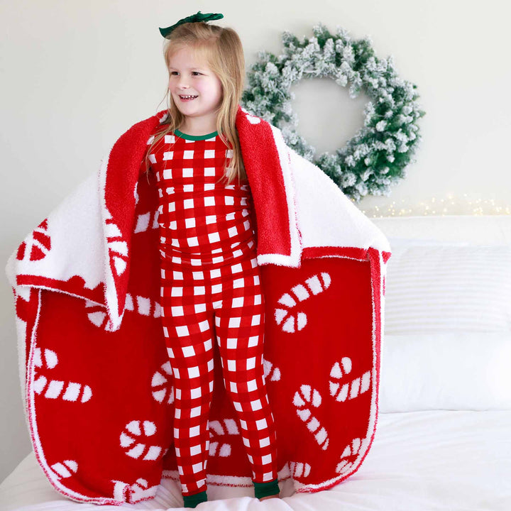 candy cane luxe red and white reversible blanket for kids 