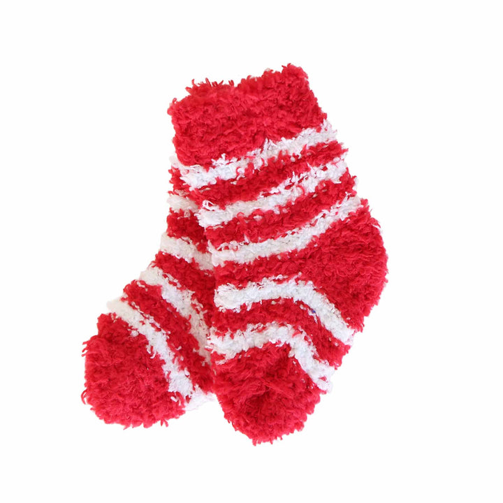 red and white striped fuzzy socks for babies 
