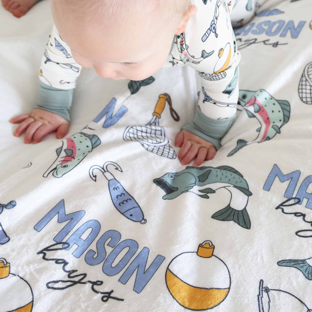 boys personalized blanket fishing themed 