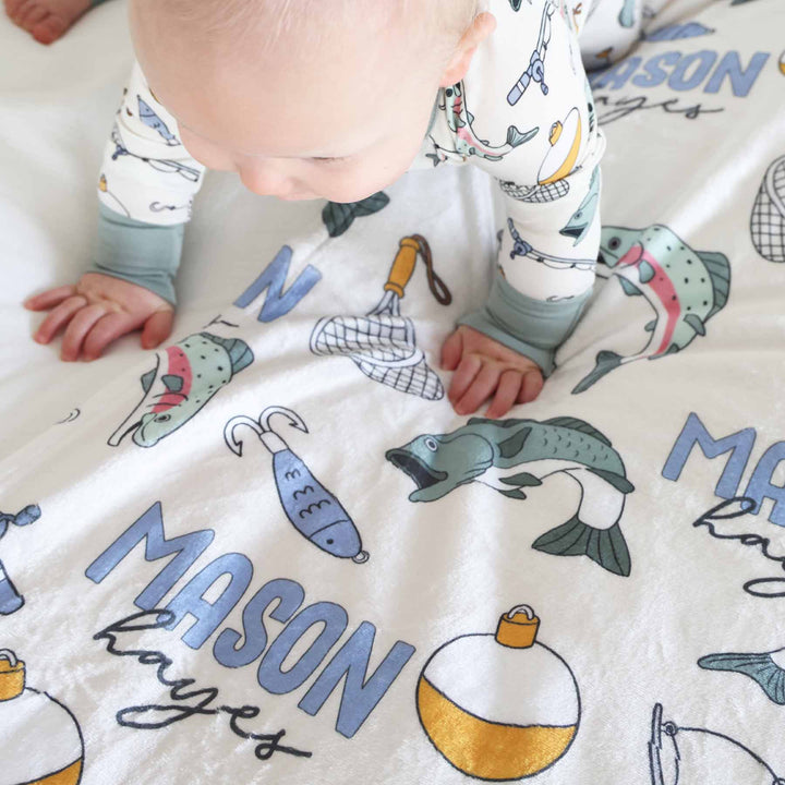 boys personalized blanket fishing themed 