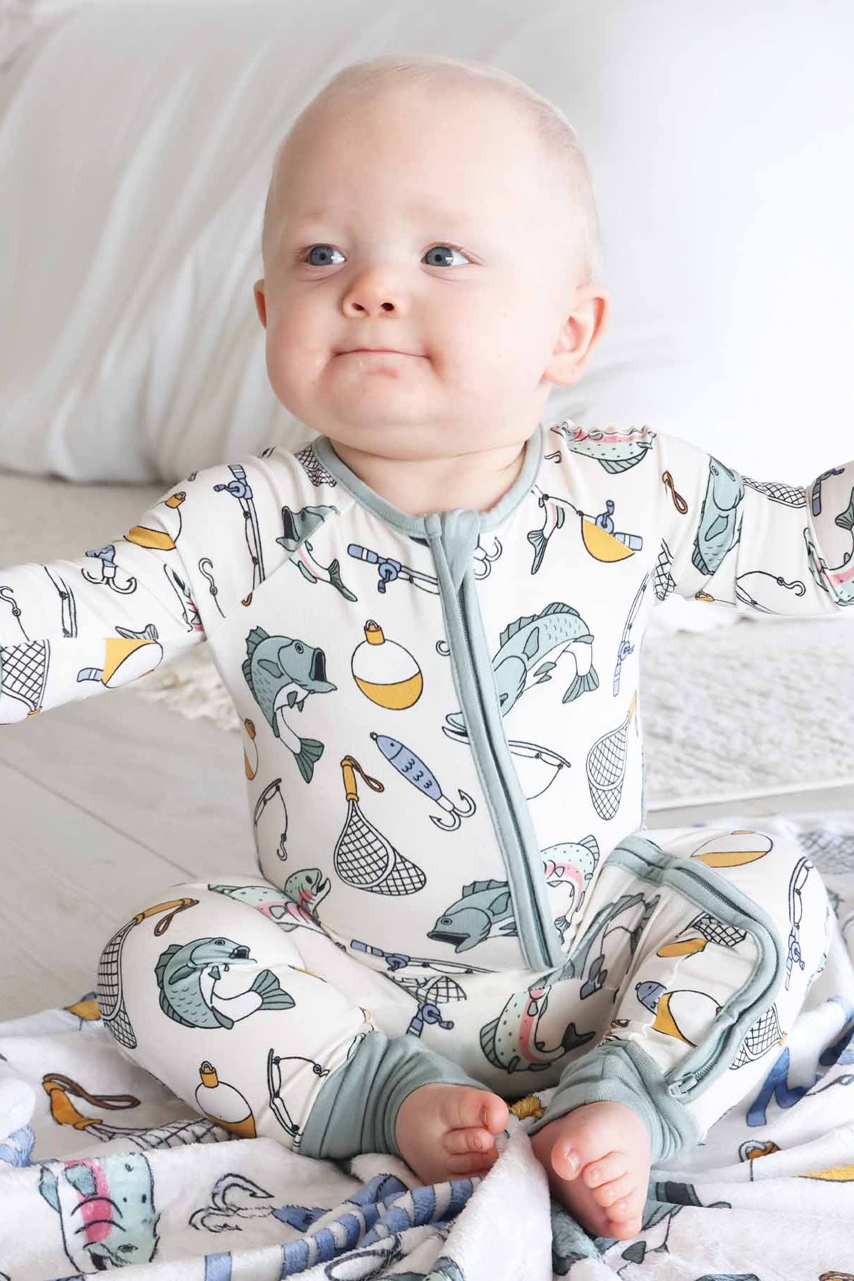 fishing zip romper for baby boys 