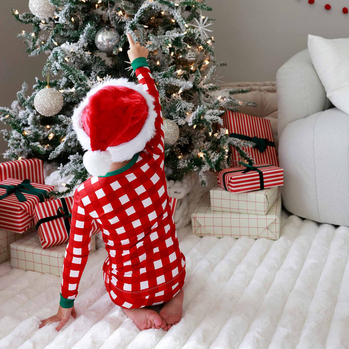 kids christmas pjs red and white check