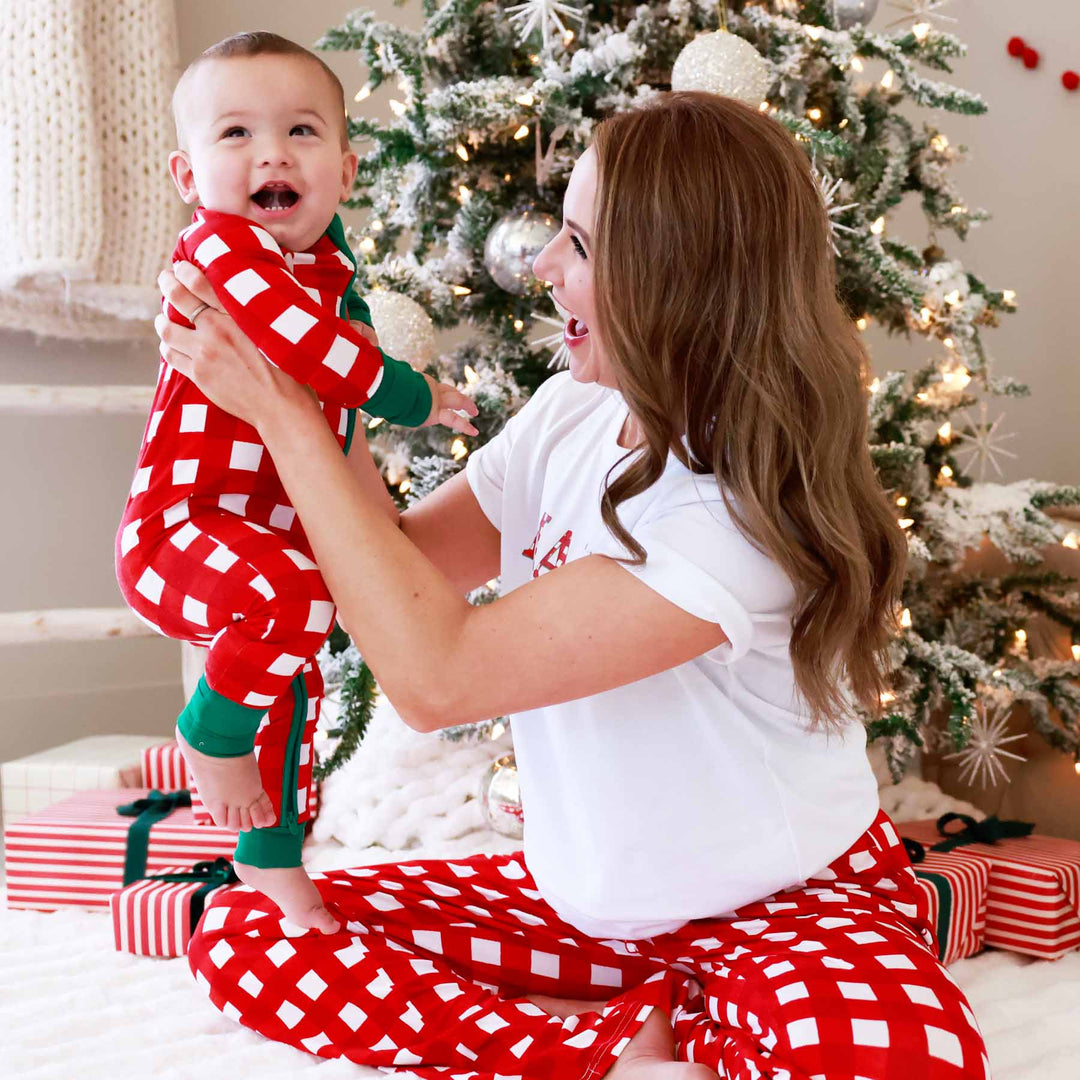 red and white check christmas unisex adult pajama pants family matching 