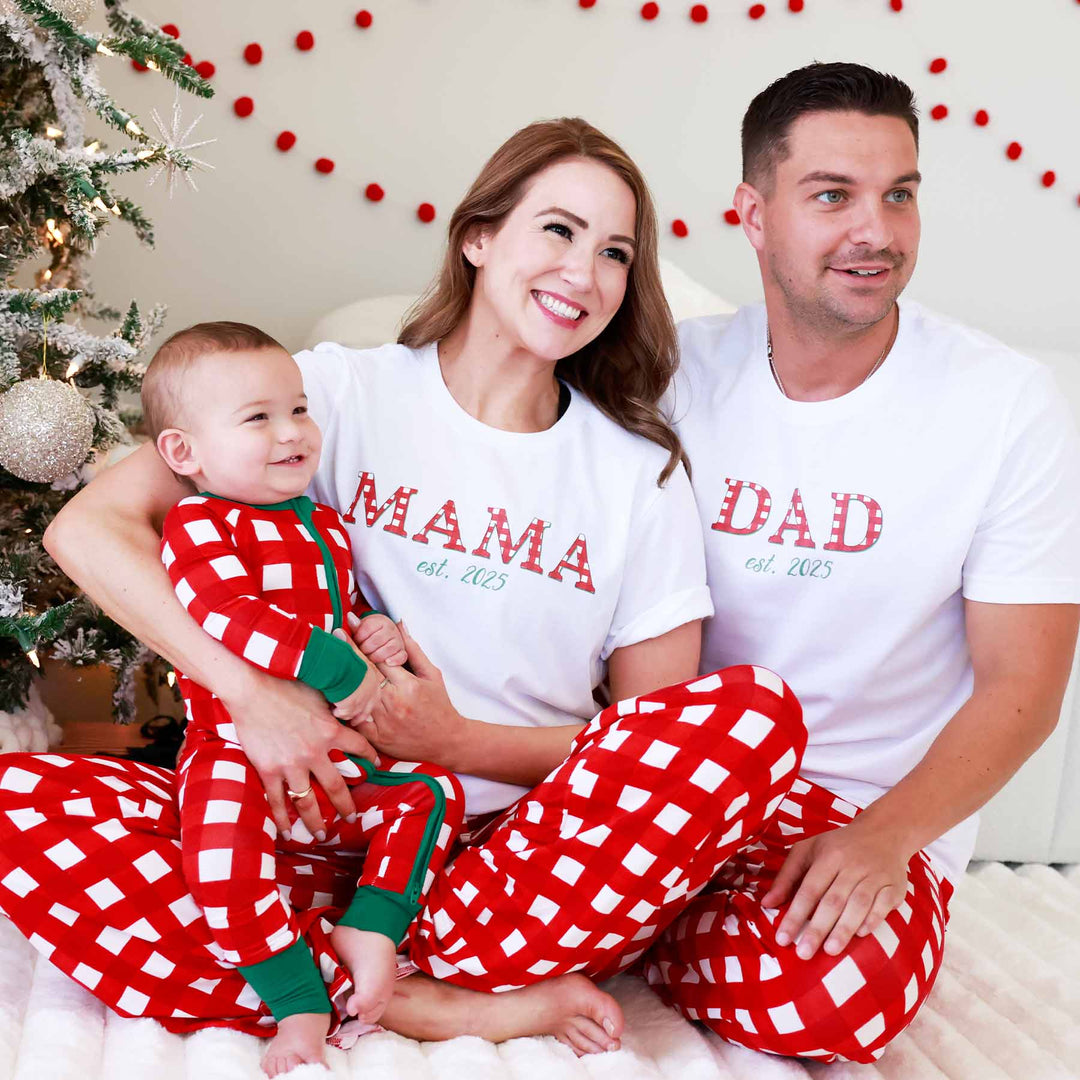 christmas family matching pjs red and white check 
