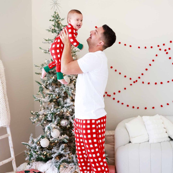 checking it twice red and white check family matching christmas pjs