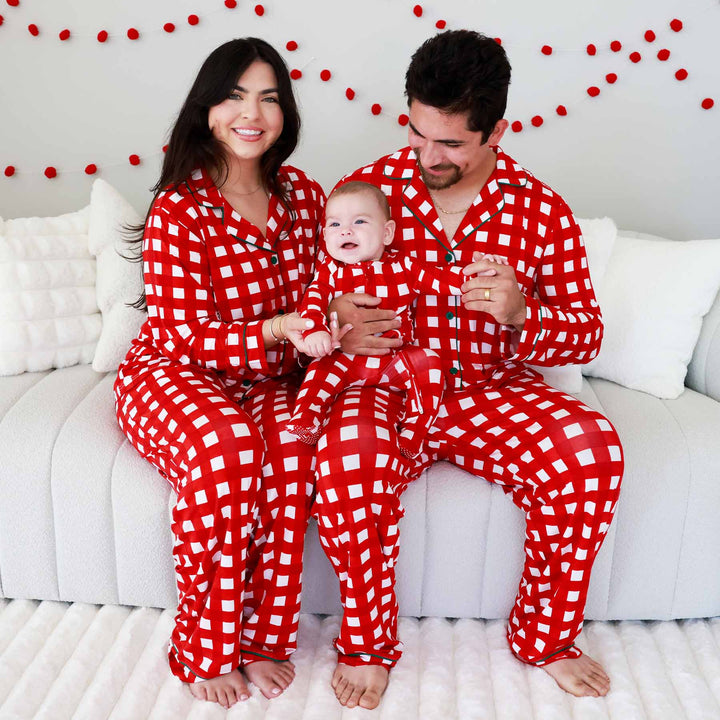 christmas check unisex two piece adult pajama set 
