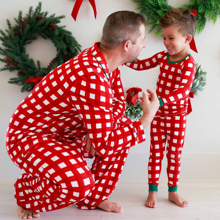 red and white check family matching pajamas for christmas 