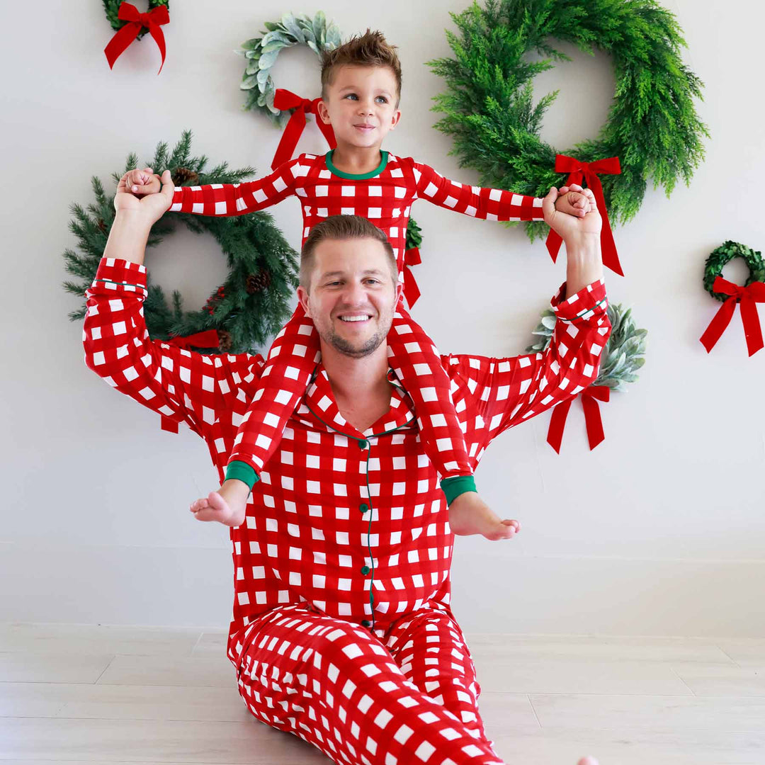 checking it twice adult collared pajama set with kids matching two piece set 