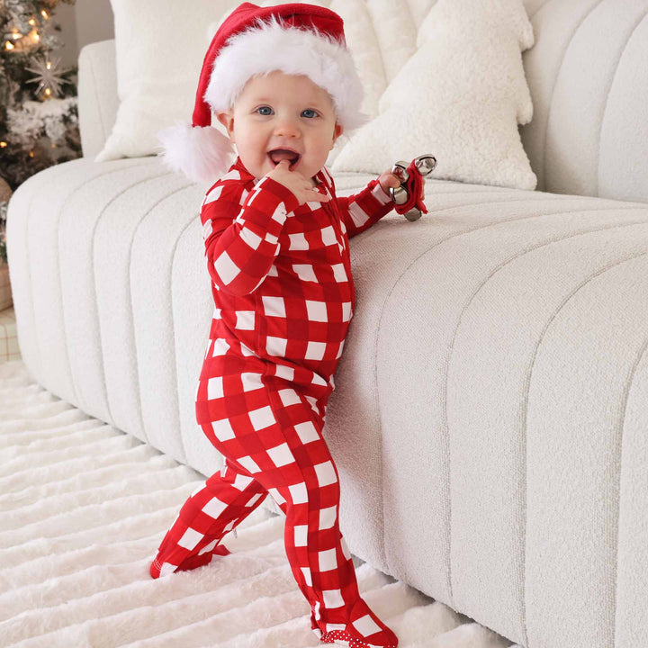 checking it twice christmas bamboo viscose baby footie