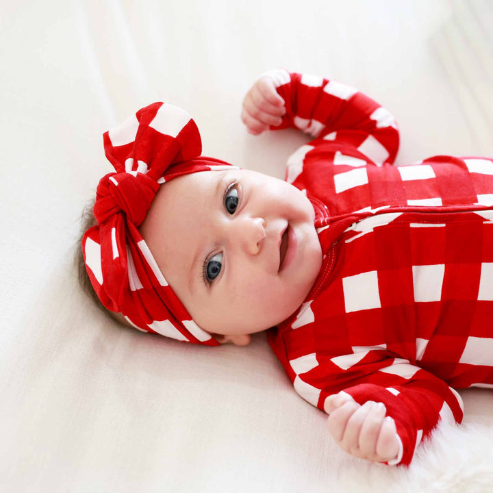 red and white bamboo viscose headwrap for newborns 
