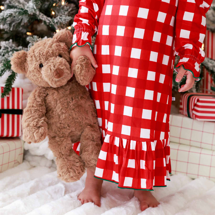 checking it twice full length botton ruffle check nightgown for girls 