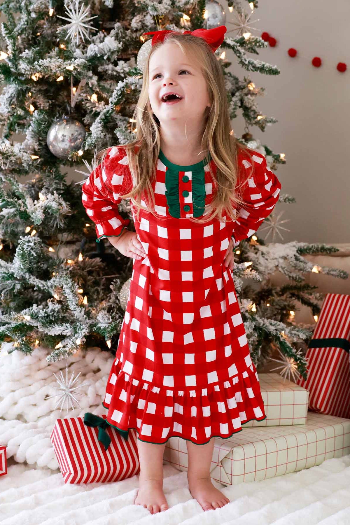 Long Sleeve Ruffle Button Christmas Nightgown | Checking It Twice