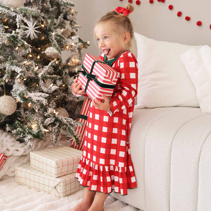 checking it twice nightgown for girls holding christmas present 