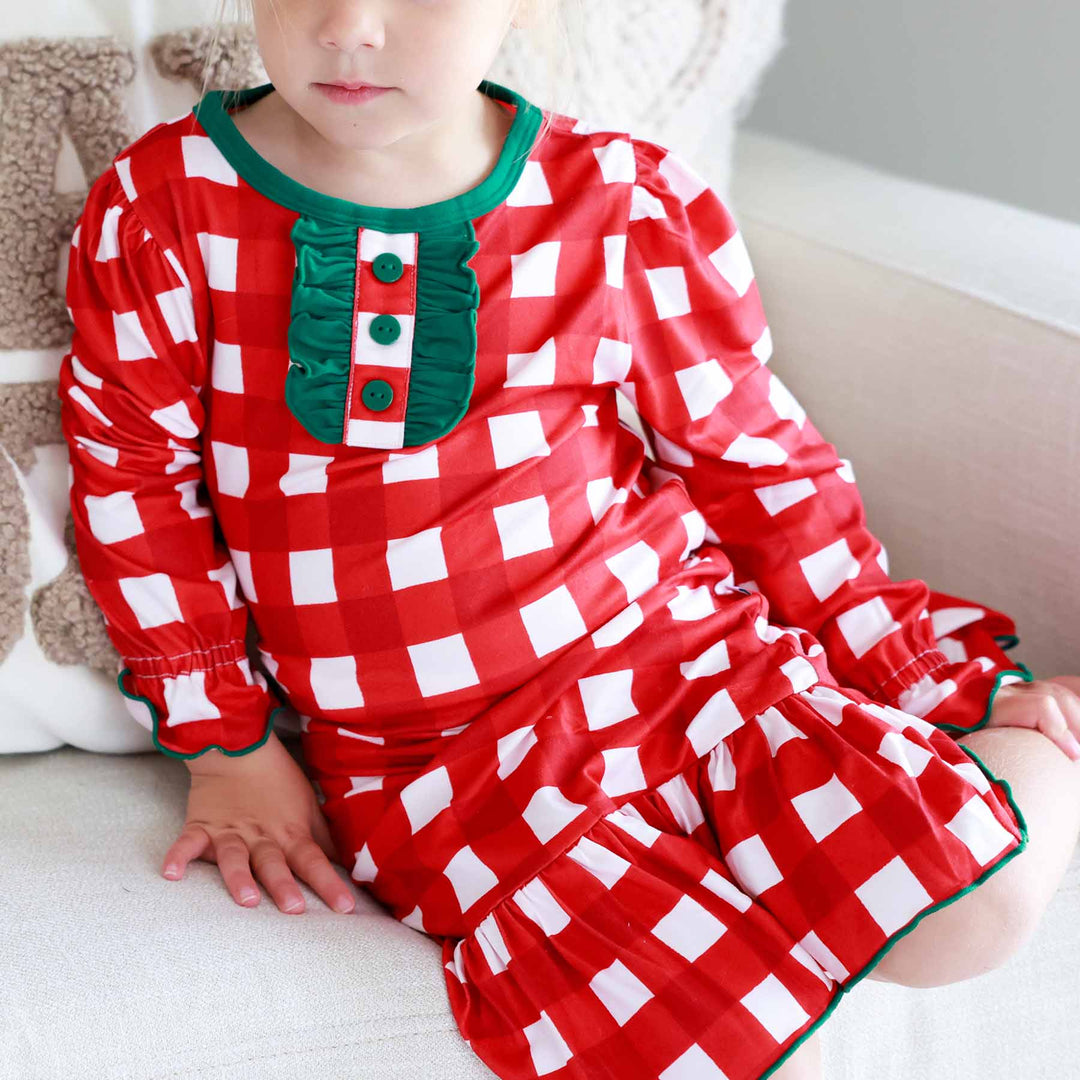 checking it twice long sleeve ruffle nightgown for girls christmas 