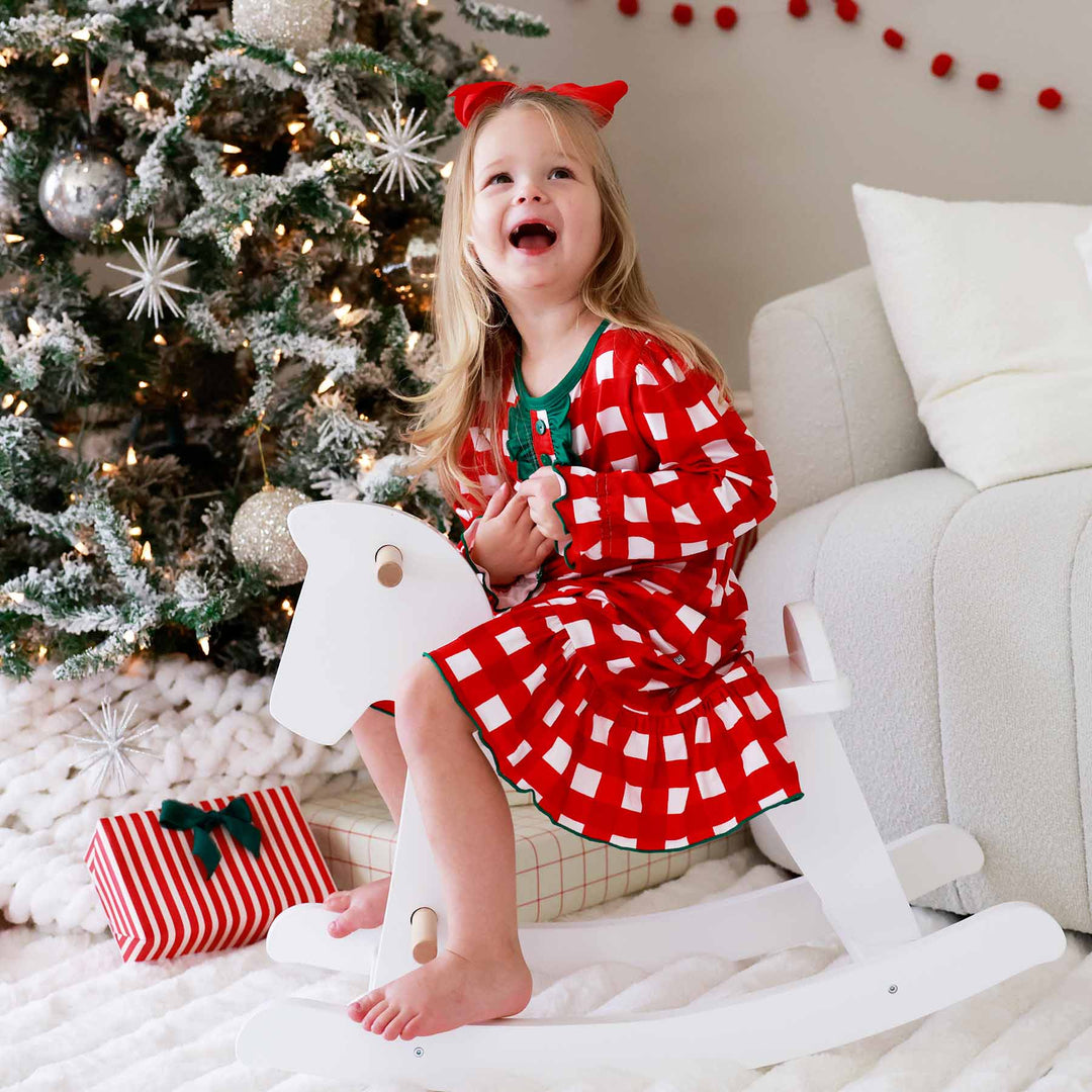red and white check with green check christmas nightgown for girls 