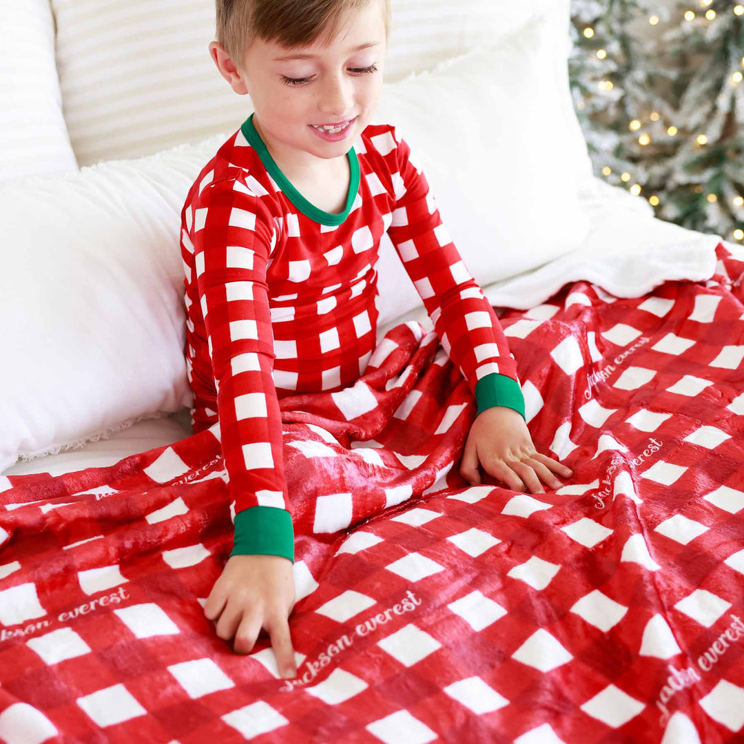 christmas kids blanket red and white check