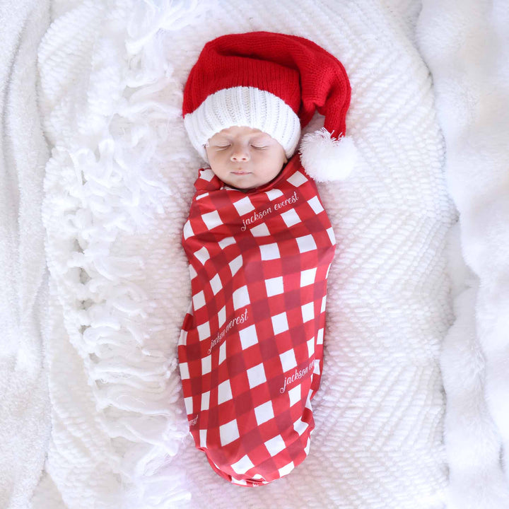 checking it twice christmas personalized swaddle blanket gender neutral