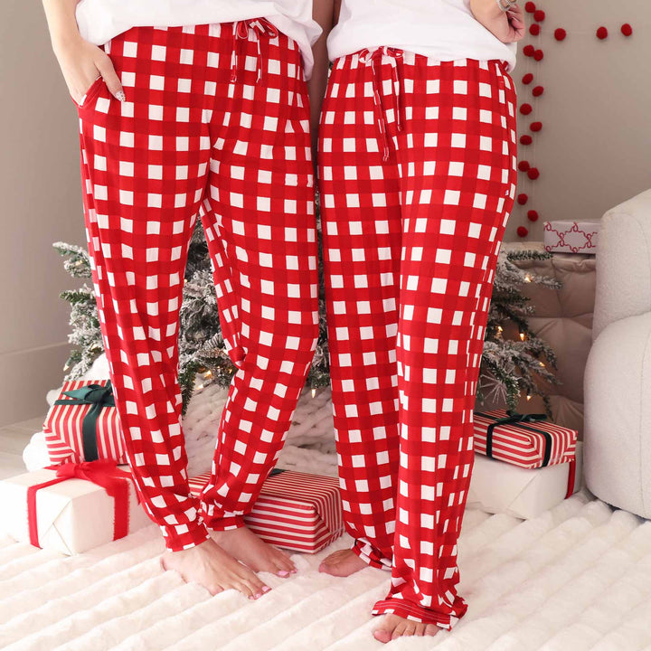 red and white check unisex adult pajama pants 