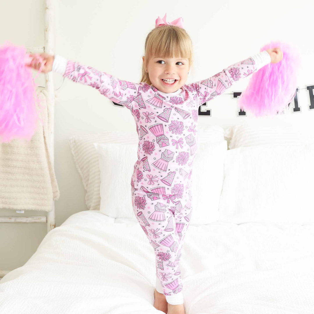 pink cheer two piece pajama set kids 