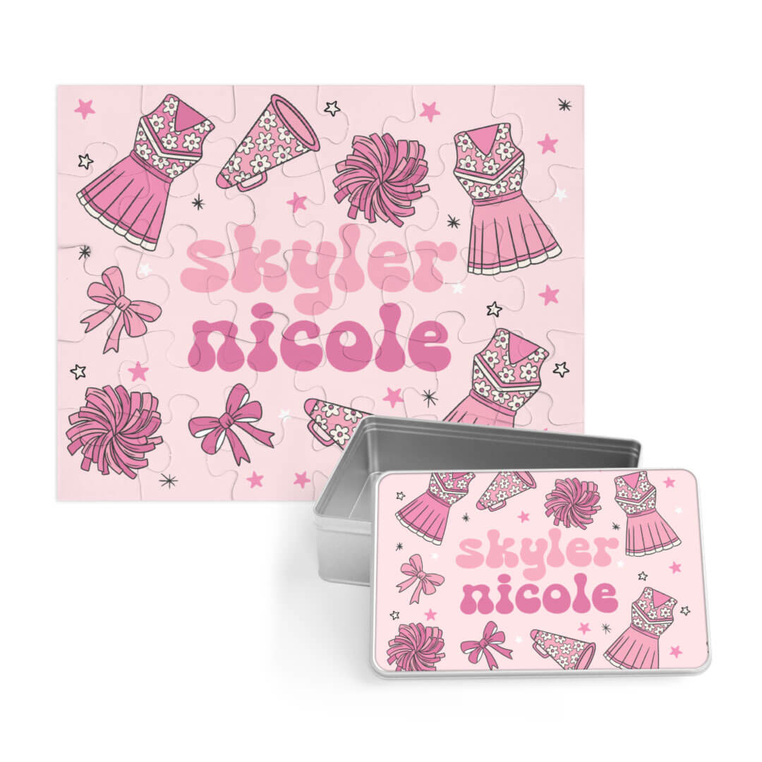 pink cheer name puzzle personalized 