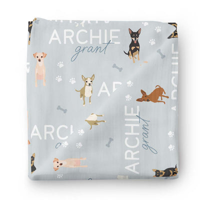 blue swaddle blanket personalized with chihuahuas