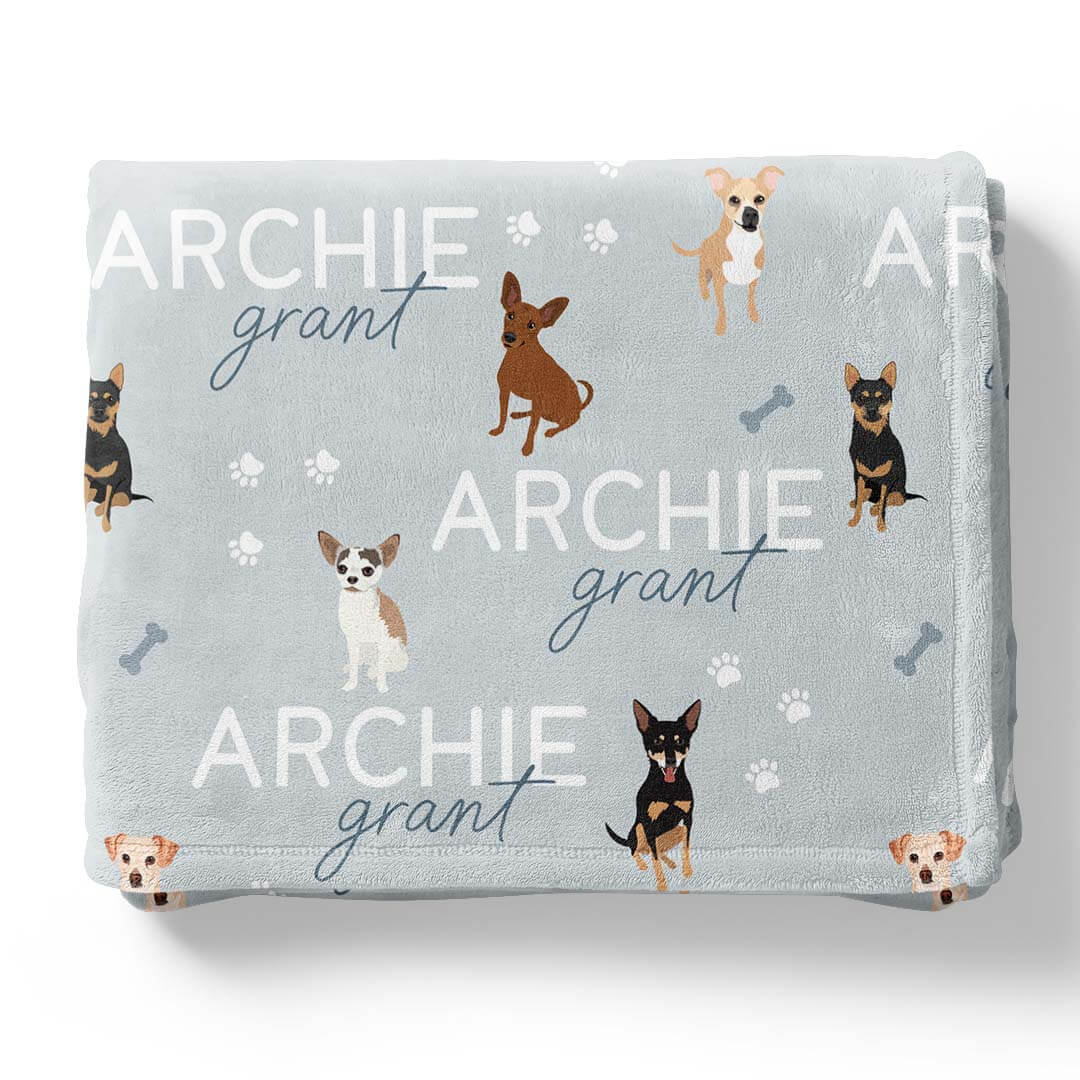 personalized kids blanket chihuahua blue