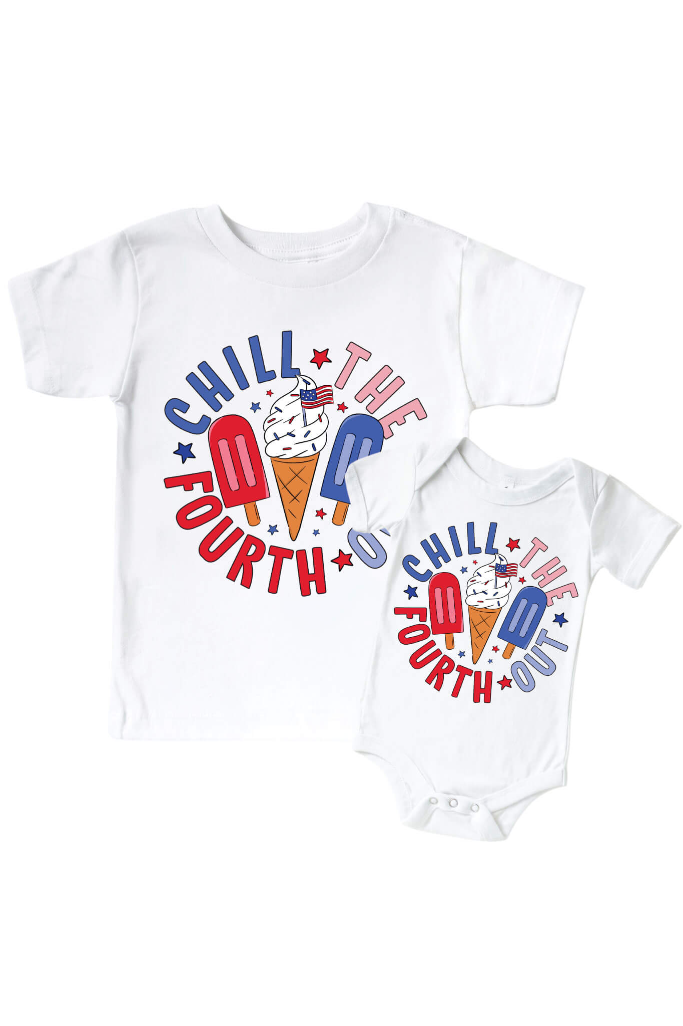 Chill The Fourth Out Graphic Bodysuit & Kids Tee | White
