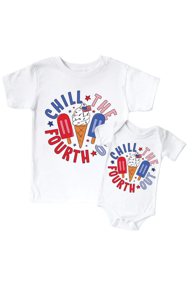 caden lane chill the fourth out 4th of july graphic bodysuit and kids tee - red white and cool family matching