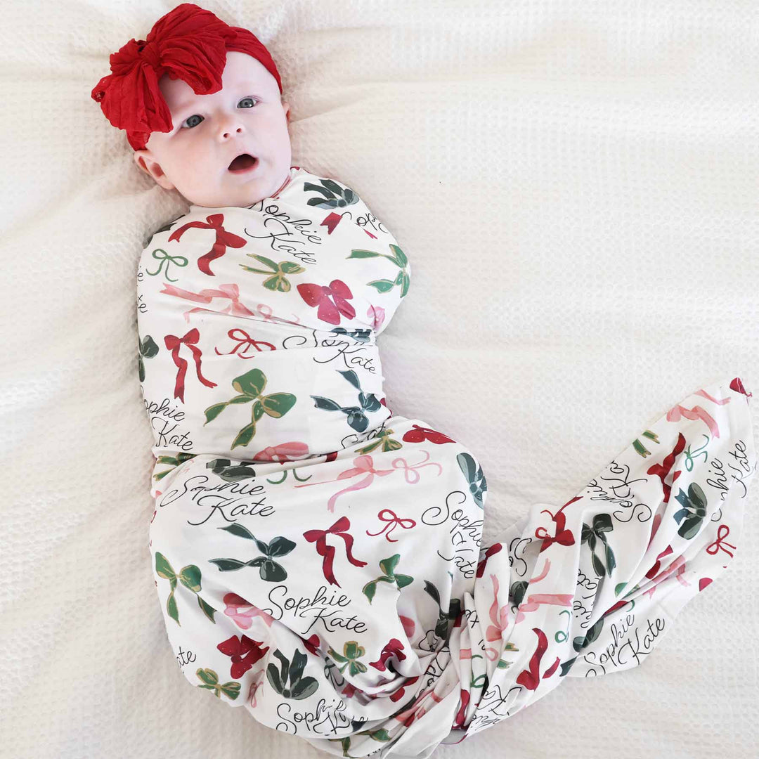 christmas bows personalized swaddle for girls 