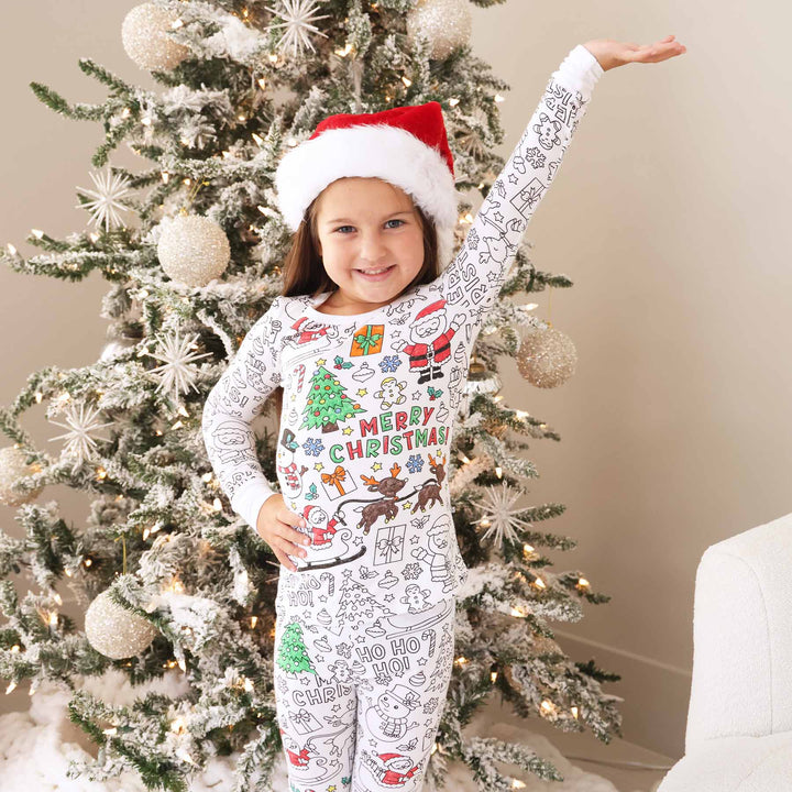 kids two piece pajama set colorable christmas themed 