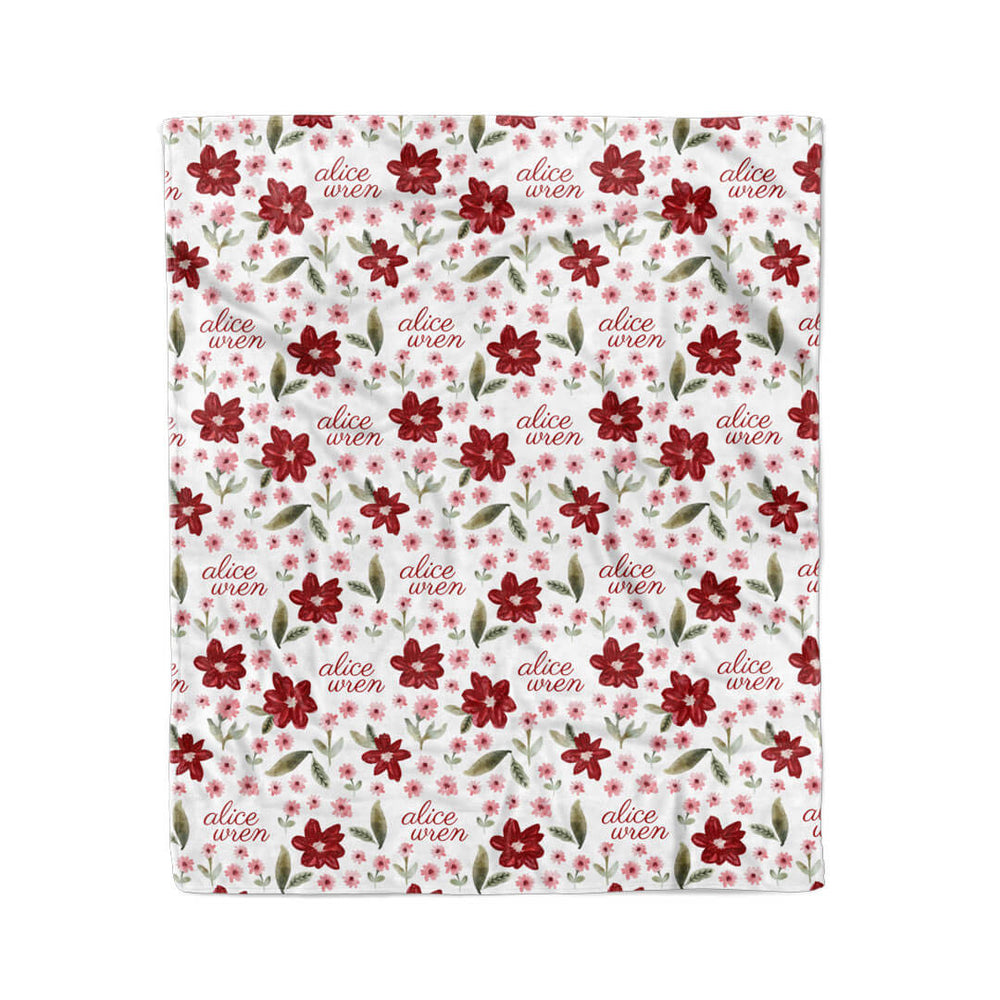 red floral personalized blanket for kids