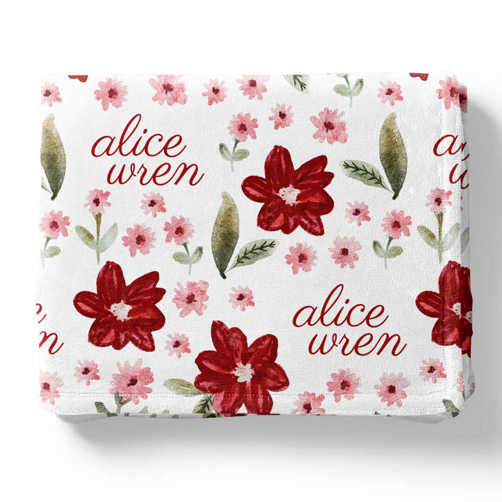 christmas floral personalized kids blanket 