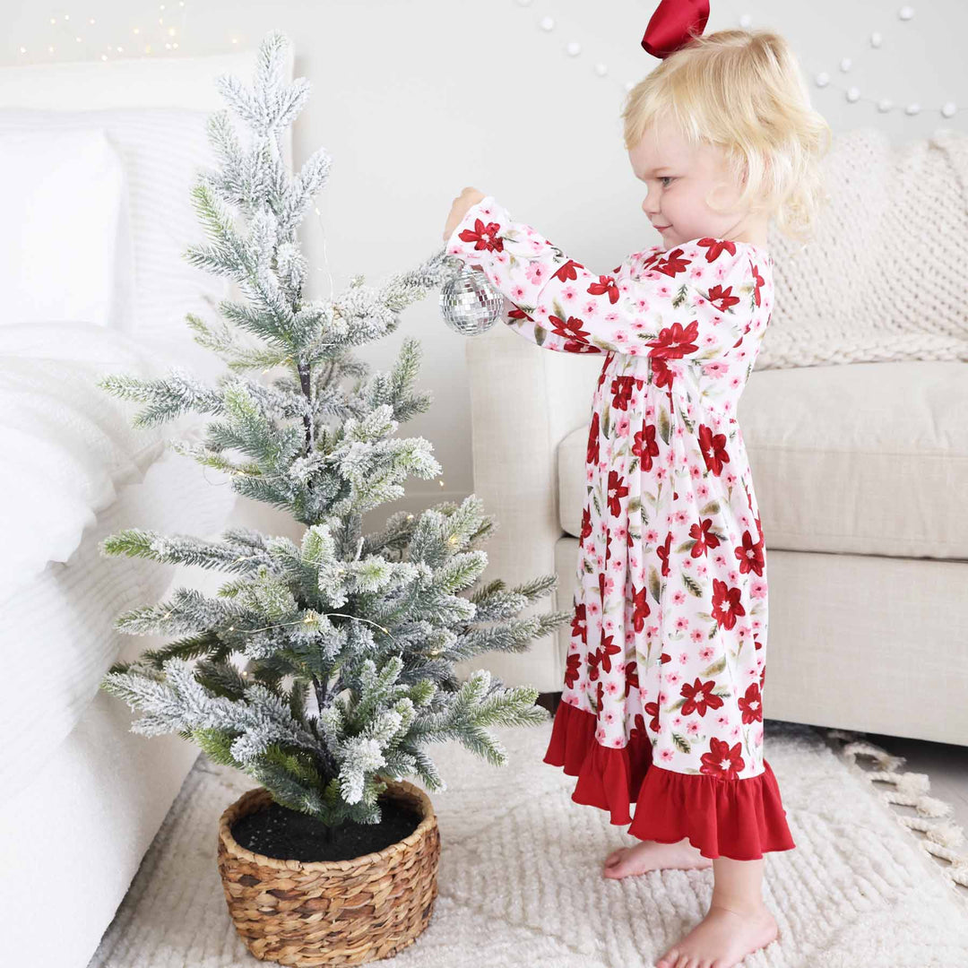 red ruffle long sleeve nightgown for girls