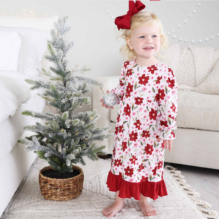 christmas floral long sleeve nightgown for kids