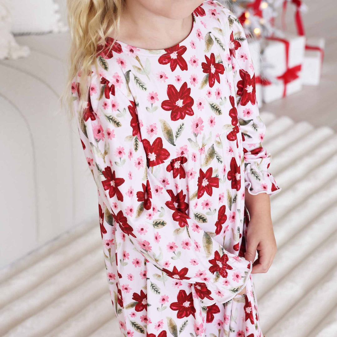 christmas floral girls nightgown red and pink