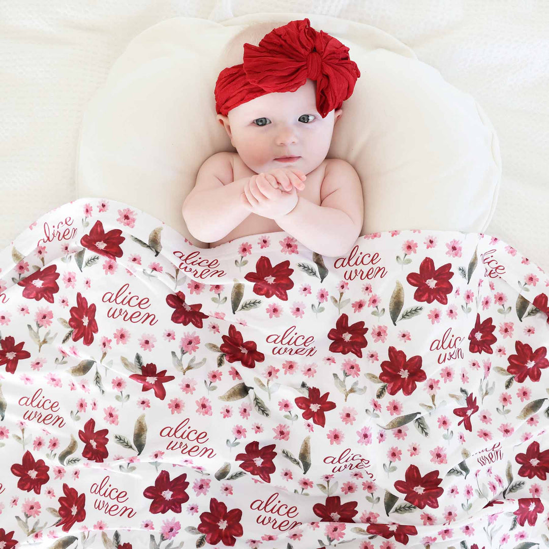 christmas floral personalized swaddle blanket for babies 